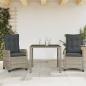 Preview: ARDEBO.de - 3-tlg. Garten-Essgruppe mit Kissen Grau Poly Rattan