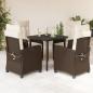 Preview: ARDEBO.de - 5-tlg. Garten-Essgruppe mit Kissen Braun Poly Rattan