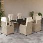 Preview: ARDEBO.de - 7-tlg. Garten-Essgruppe mit Kissen Beige Poly Rattan