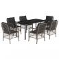 Preview: 7-tlg. Garten-Essgruppe mit Kissen Grau Poly Rattan