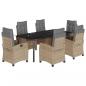 Preview: 7-tlg. Garten-Essgruppe mit Kissen Beigemischung Poly Rattan