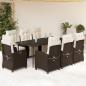 Preview: ARDEBO.de - 9-tlg. Garten-Essgruppe mit Kissen Braun Poly Rattan