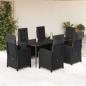 Preview: ARDEBO.de - 7-tlg. Garten-Essgruppe mit Kissen Schwarz Poly Rattan