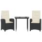 Preview: 3-tlg. Garten-Essgruppe mit Kissen Schwarz Poly Rattan