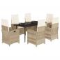 Preview: 7-tlg. Garten-Essgruppe mit Kissen Beige Poly Rattan