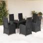 Preview: ARDEBO.de - 7-tlg. Garten-Essgruppe mit Kissen Schwarz Poly Rattan