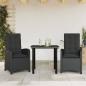 Preview: ARDEBO.de - 3-tlg. Garten-Essgruppe mit Kissen Schwarz Poly Rattan