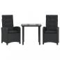 Preview: 3-tlg. Garten-Essgruppe mit Kissen Schwarz Poly Rattan