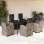 Preview: ARDEBO.de - 7-tlg. Garten-Essgruppe mit Kissen Grau Poly Rattan