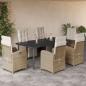 Preview: ARDEBO.de - 7-tlg. Garten-Essgruppe mit Kissen Beige Poly Rattan