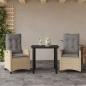 Preview: ARDEBO.de - 3-tlg. Garten-Essgruppe mit Kissen Beigemischung Poly Rattan