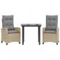 Preview: 3-tlg. Garten-Essgruppe mit Kissen Beigemischung Poly Rattan