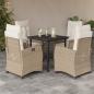 Preview: ARDEBO.de - 5-tlg. Garten-Essgruppe mit Kissen Beige Poly Rattan