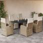 Preview: ARDEBO.de - 7-tlg. Garten-Essgruppe mit Kissen Beige Poly Rattan
