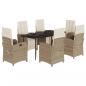 Preview: 7-tlg. Garten-Essgruppe mit Kissen Beige Poly Rattan