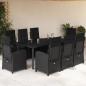 Preview: ARDEBO.de - 9-tlg. Garten-Essgruppe mit Kissen Schwarz Poly Rattan