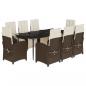 Preview: 9-tlg. Garten-Essgruppe mit Kissen Braun Poly Rattan
