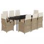 Preview: 9-tlg. Garten-Essgruppe mit Kissen Beige Poly Rattan