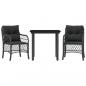 Preview: 3-tlg. Bistro-Set mit Kissen Schwarz Poly Rattan