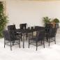 Preview: ARDEBO.de - 7-tlg. Garten-Essgruppe mit Kissen Schwarz Poly Rattan