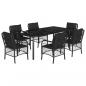 Preview: 7-tlg. Garten-Essgruppe mit Kissen Schwarz Poly Rattan