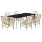 Preview: 7-tlg. Garten-Essgruppe mit Kissen Beige Poly Rattan