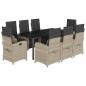 Preview: 9-tlg. Garten-Essgruppe mit Kissen Hellgrau Poly Rattan