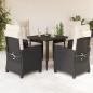 Preview: ARDEBO.de - 5-tlg. Garten-Essgruppe mit Kissen Schwarz Poly Rattan