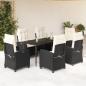 Preview: ARDEBO.de - 7-tlg. Garten-Essgruppe mit Kissen Schwarz Poly Rattan