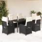 Preview: ARDEBO.de - 7-tlg. Garten-Essgruppe mit Kissen Schwarz Poly Rattan