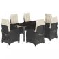 Preview: 7-tlg. Garten-Essgruppe mit Kissen Schwarz Poly Rattan