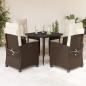 Preview: ARDEBO.de - 5-tlg. Garten-Essgruppe mit Kissen Braun Poly Rattan