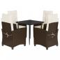 Preview: 5-tlg. Garten-Essgruppe mit Kissen Braun Poly Rattan