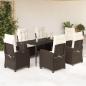 Preview: ARDEBO.de - 7-tlg. Garten-Essgruppe mit Kissen Braun Poly Rattan
