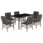 Preview: 7-tlg. Garten-Essgruppe mit Kissen Grau Poly Rattan