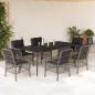 Preview: ARDEBO.de - 7-tlg. Garten-Essgruppe mit Kissen Grau Poly Rattan