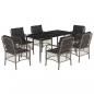 Preview: 7-tlg. Garten-Essgruppe mit Kissen Grau Poly Rattan