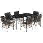Preview: 7-tlg. Garten-Essgruppe mit Kissen Grau Poly Rattan