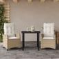 Preview: ARDEBO.de - 3-tlg. Garten-Essgruppe mit Kissen Beige Poly Rattan