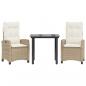 Preview: 3-tlg. Garten-Essgruppe mit Kissen Beige Poly Rattan