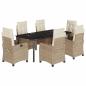 Preview: 7-tlg. Garten-Essgruppe mit Kissen Beige Poly Rattan