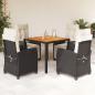 Preview: ARDEBO.de - 5-tlg. Garten-Essgruppe mit Kissen Schwarz Poly Rattan
