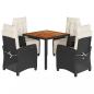 Preview: 5-tlg. Garten-Essgruppe mit Kissen Schwarz Poly Rattan