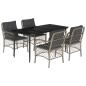 Preview: 5-tlg. Garten-Essgruppe mit Kissen Hellgrau Poly Rattan