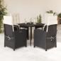 Preview: ARDEBO.de - 5-tlg. Garten-Essgruppe mit Kissen Schwarz Poly Rattan