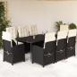 Preview: ARDEBO.de - 9-tlg. Garten-Essgruppe mit Kissen Schwarz Poly Rattan