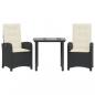 Preview: 3-tlg. Garten-Essgruppe mit Kissen Schwarz Poly Rattan