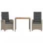 Preview: 3-tlg. Garten-Essgruppe mit Kissen Grau Poly Rattan