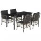 Preview: 5-tlg. Garten-Essgruppe mit Kissen Grau Poly Rattan
