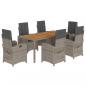 Preview: 7-tlg. Garten-Essgruppe mit Kissen Grau Poly Rattan
